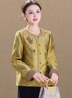 新中式国风妈妈装短款外套女2026新款中老年春秋款洋气小香风上衣