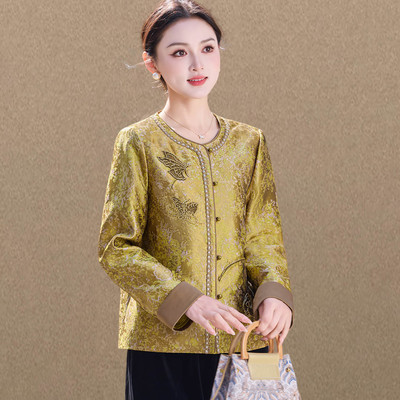 新中式国风妈妈装短款外套女2026新款中老年春秋款洋气小香风上衣