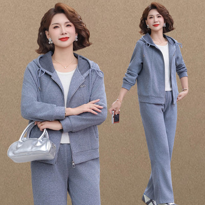 妈妈春秋款连帽卫衣运动套装女2026新款中老年春装夹克上衣两件套