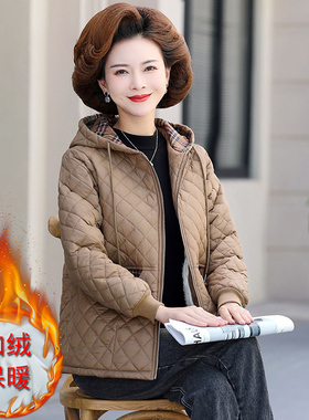 妈妈秋冬装加绒棉服外套女短款洋气小个子棉袄中老年时尚轻薄棉衣