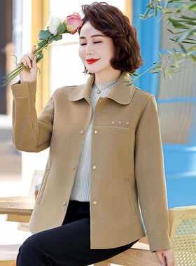 妈妈春装双面呢短外套女2024新款中老年人春秋洋气毛呢上衣显瘦款
