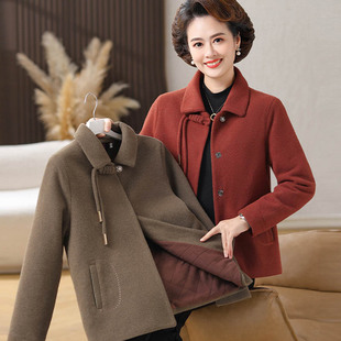 妈妈秋冬装加绒毛呢外套女小个子上衣中老年加厚呢子大衣短款女装