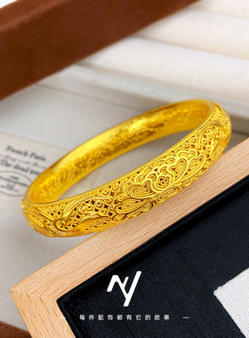 2025新款国潮新中式镂空花丝吉祥凤凰婚庆大手镯手环新娘货源批发