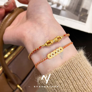 2026新款沙金五帝铜钱编织手链女轻奢气质金刚杵红绳手链 新年送