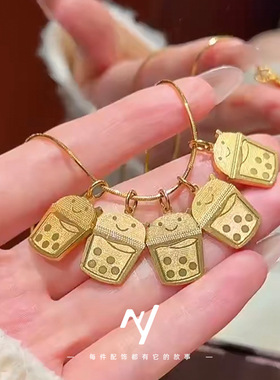 轻奢设计感周家同款cnc可爱小鼻嘎珍珠奶茶吊坠锁骨链送闺蜜礼物