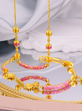 周家同款莫奈花园系列珐琅彩弯管手链项链 镀金烧蓝法式套链手链