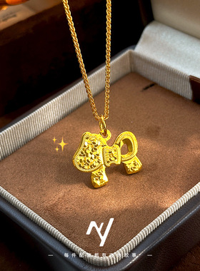 越南沙金小红书精致甜妹碎冰冰蝴蝶结吊坠沙金锁骨项链送闺蜜礼物