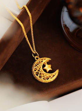 小众高级感周家同款越南沙金星月织梦锁骨链镂空星月吊坠送礼批发