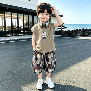 酷帅男童夏季套装2026新款儿童韩系夏装无袖薄款时髦男孩宝两件套