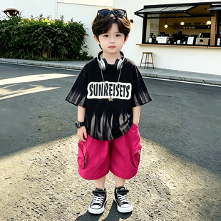 男童夏季短袖套装2026新款中小童夏装T恤韩版帅气男宝两件套衣服