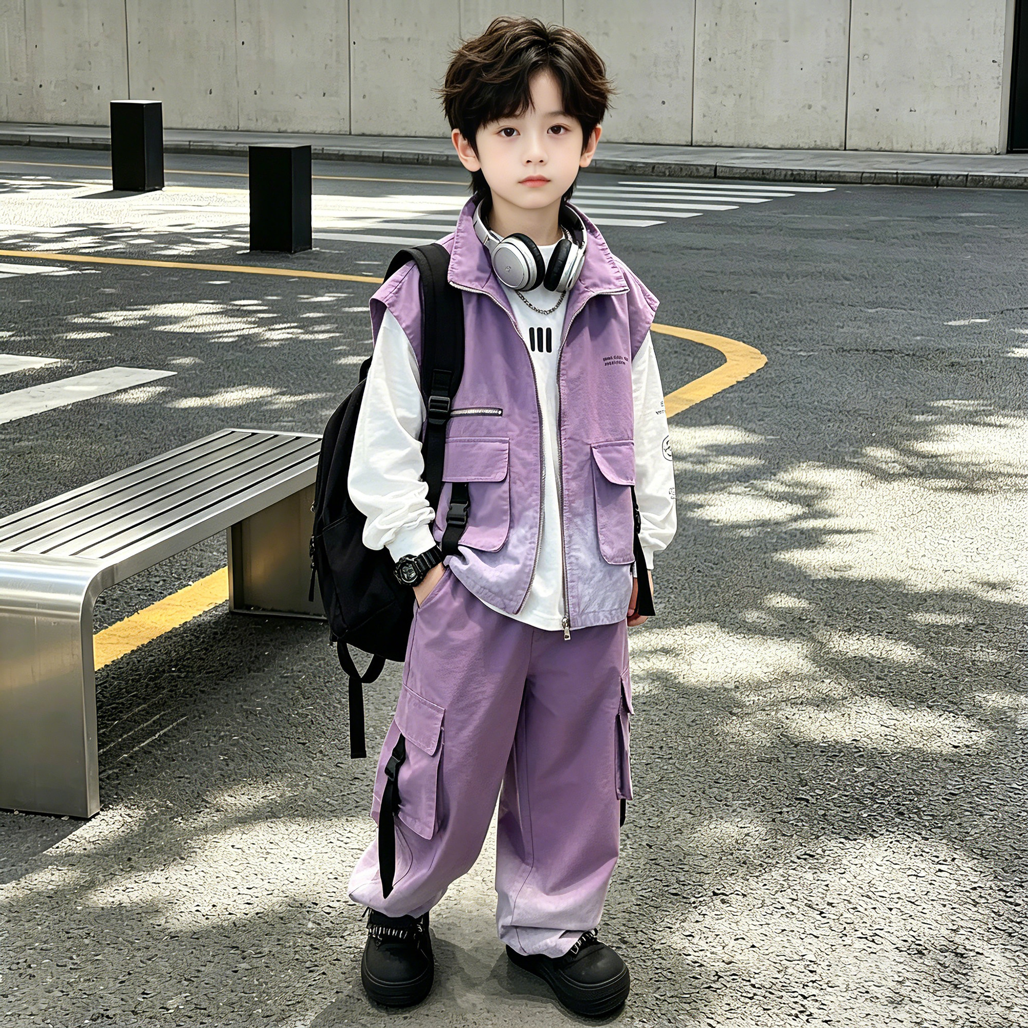 酷帅男童三件套2026新款中大童休闲时髦衣服儿童春秋季青少年套装