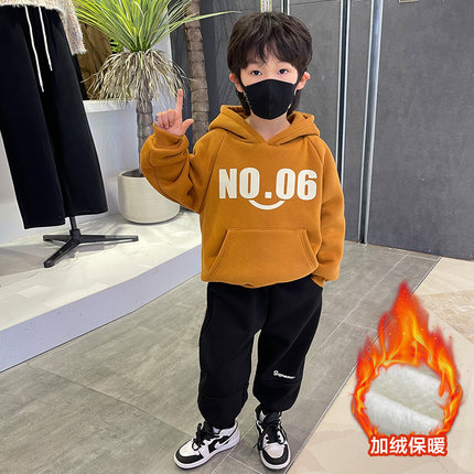 男童秋冬加绒套装2025新款酷帅气宝宝加厚卫衣儿童冬季运动衣服潮