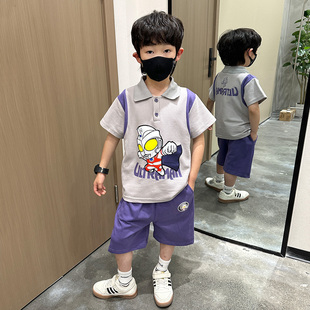 奥特曼夏季衣服男童夏装套装2026新款洋气时髦儿童夏天帅气韩版潮