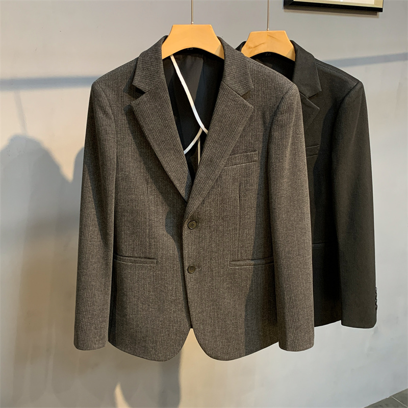 秋装男士休闲暗条纹西服商务帅气呢子便服单西型男单排扣西装外套