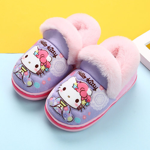 HELLO KITTY凯蒂猫女童棉拖鞋秋冬加绒保暖儿童毛毛拖鞋包跟棉鞋