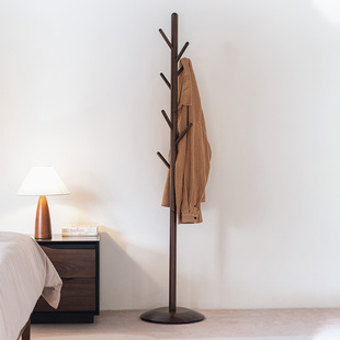 北美黑胡桃木实木衣帽架落地卧室家用挂衣架客厅立式 简约新中式