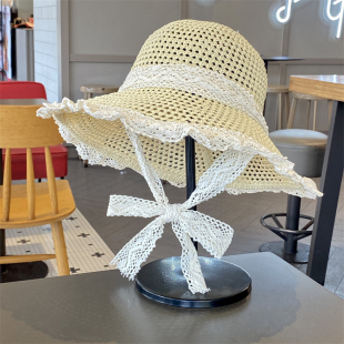 大帽檐显脸小防晒渔夫帽海边沙滩遮阳帽子 蕾丝草帽女法式 夏季 新款