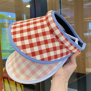 多巴胺格子空顶帽女夏季 大檐冰丝遮阳帽户外防紫外线太阳帽子 新款