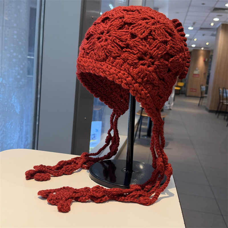 手工钩花双层针织帽女秋冬季保暖护耳套头帽百搭显脸小流苏包头帽,服饰配件/皮带/帽子/围巾,帽子,淘宝优惠券,粉丝福利购,淘宝优惠卷