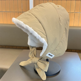 冬季加绒保暖雷锋帽子女羽绒棉防水包包两用户外骑车防风寒护耳帽