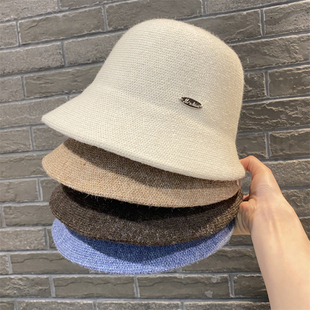 韩版 前长后短渔夫帽网红纯色素颜盆帽子 保暖针织毛线帽女秋冬新款