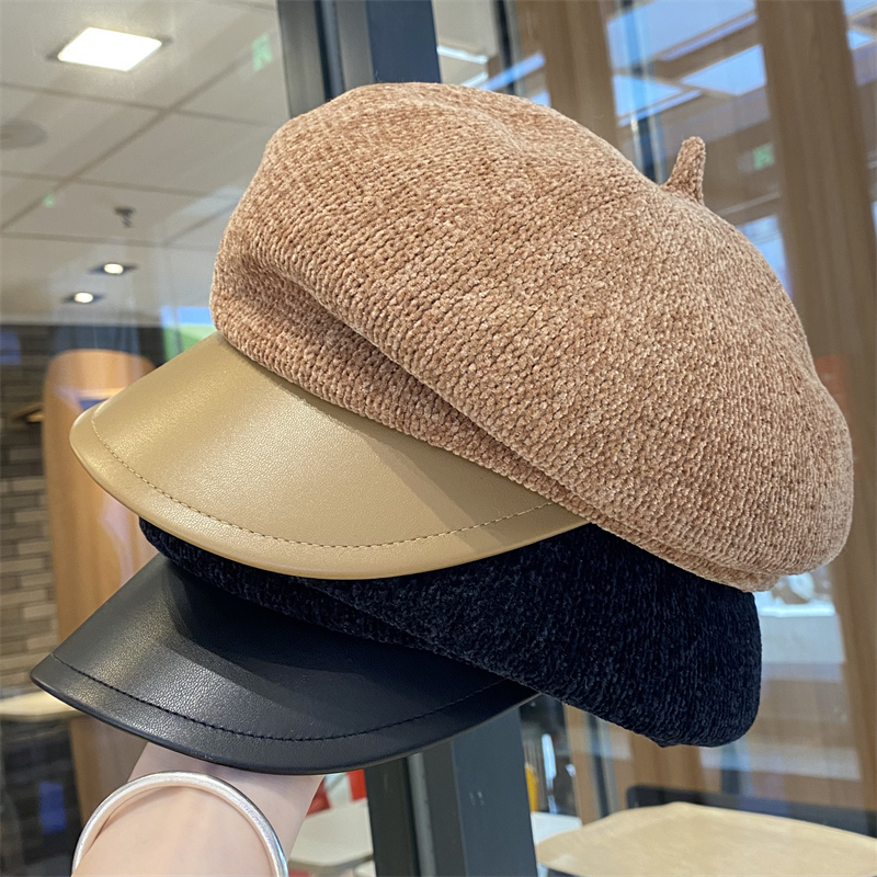 秋冬季针织报童画家帽女时尚气质