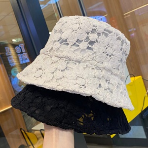网纱花朵镂空渔夫帽子女夏季薄款透气遮阳防晒帽显脸小时尚太阳帽