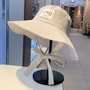 小清新格子渔夫帽子女春夏季 出游度假大檐遮阳帽显脸小百搭防晒帽