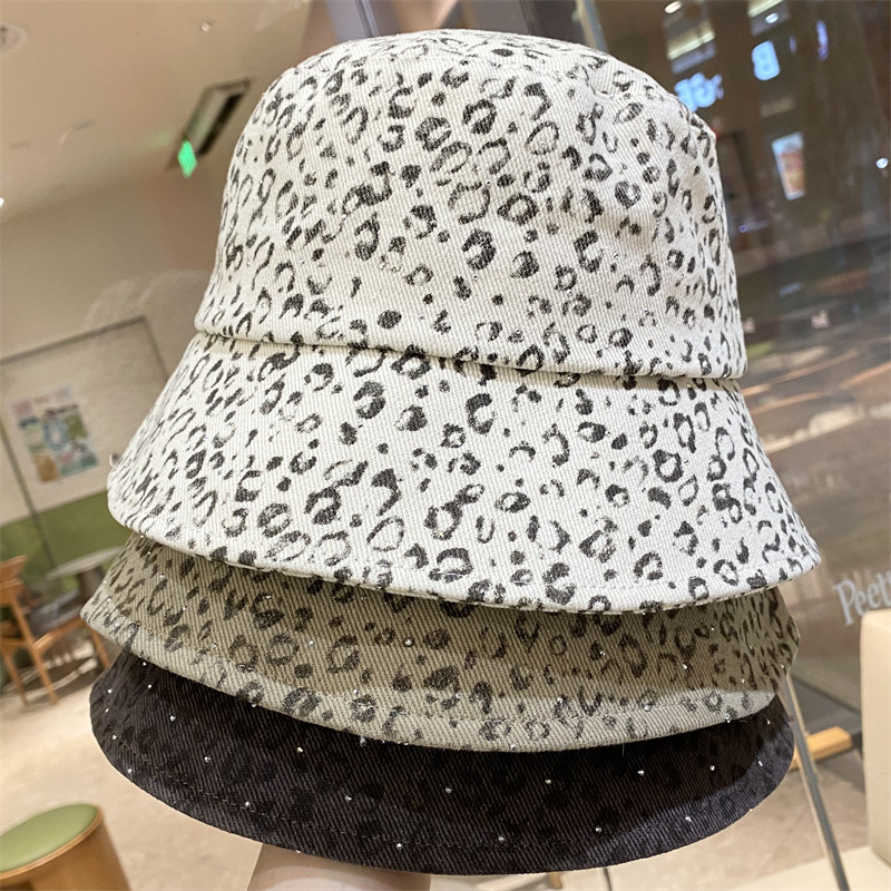 韩版新款水钻豹纹渔夫帽水桶帽子