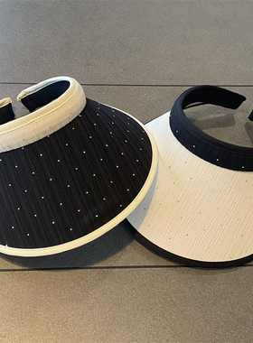 新款女夏季闪亮水钻空顶遮阳帽百搭优雅出游发箍帽防紫外线防晒帽