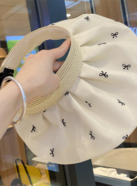 空顶帽女夏季蝴蝶结大檐遮阳帽户外出游防紫外线贝壳帽防晒太阳帽