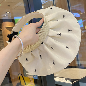 空頂帽女夏季蝴蝶結大檐遮陽帽戶外出游防紫外線貝殼帽防曬太陽帽
