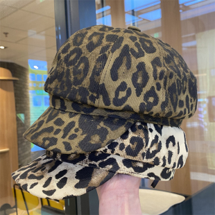 潮流辣妹豹纹贝雷帽子春夏季 时髦显脸小八角帽 复古休闲报童帽韩版