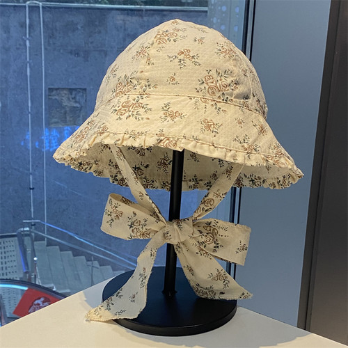 夏季田园风小碎花系带短檐渔夫帽