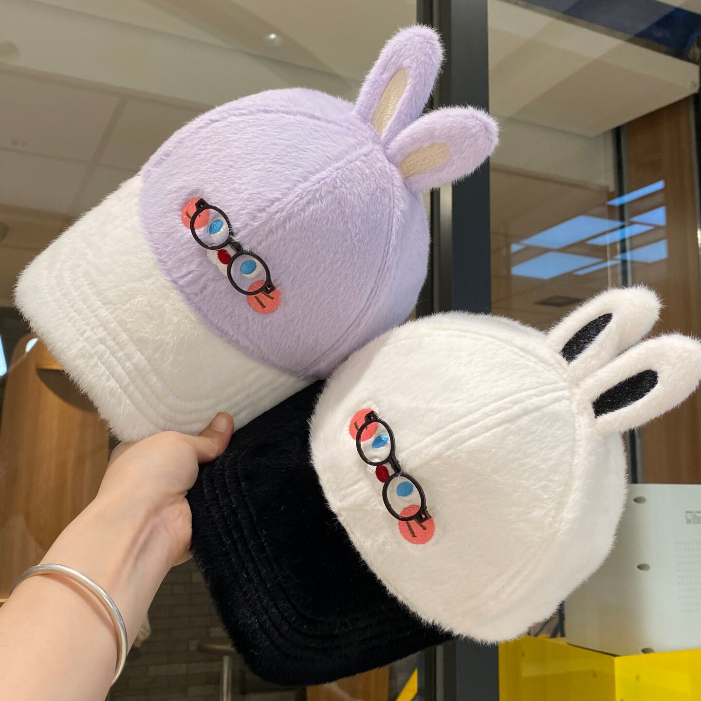 甜美可爱立体兔耳朵棒球帽女秋冬