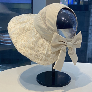 新款 大檐蕾丝空顶帽出游防紫外线太阳帽潮 黑胶防晒遮阳帽子女夏季