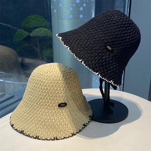 2024日系小萝莉手工针织遮阳帽女夏季 扎马尾透气盆帽出游防晒帽潮