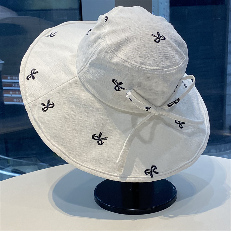春夏季新款蝴蝶结大檐防晒渔夫帽女户外防紫外线遮阳帽遮脸太阳帽