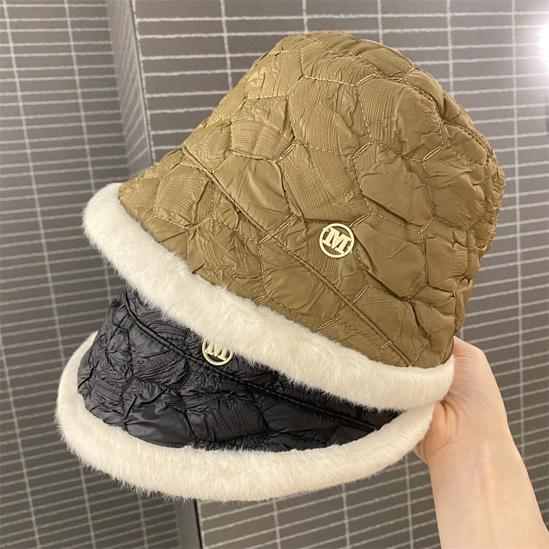 韩版M标毛绒边保暖渔夫帽子盆帽