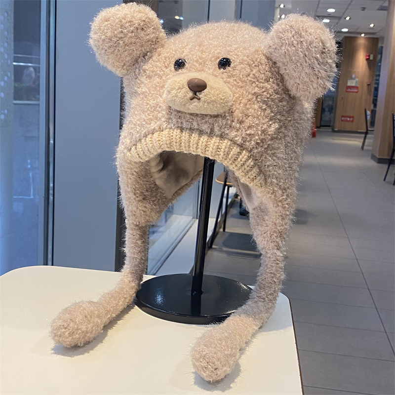 甜美可爱小熊耳朵毛绒帽子女冬季