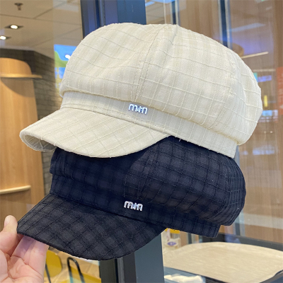 英伦复古格纹八角帽女春夏季时尚