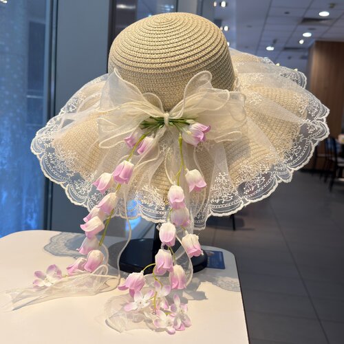 田园风蕾丝花边草帽女款夏季海边