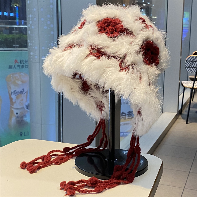 仿兔毛针织毛线帽女秋冬季新款帽