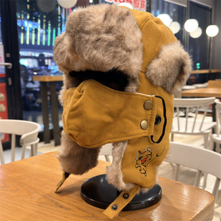 可拆卸面罩雷锋帽男女冬季加厚加绒保暖东北护耳帽骑车防风飞行帽