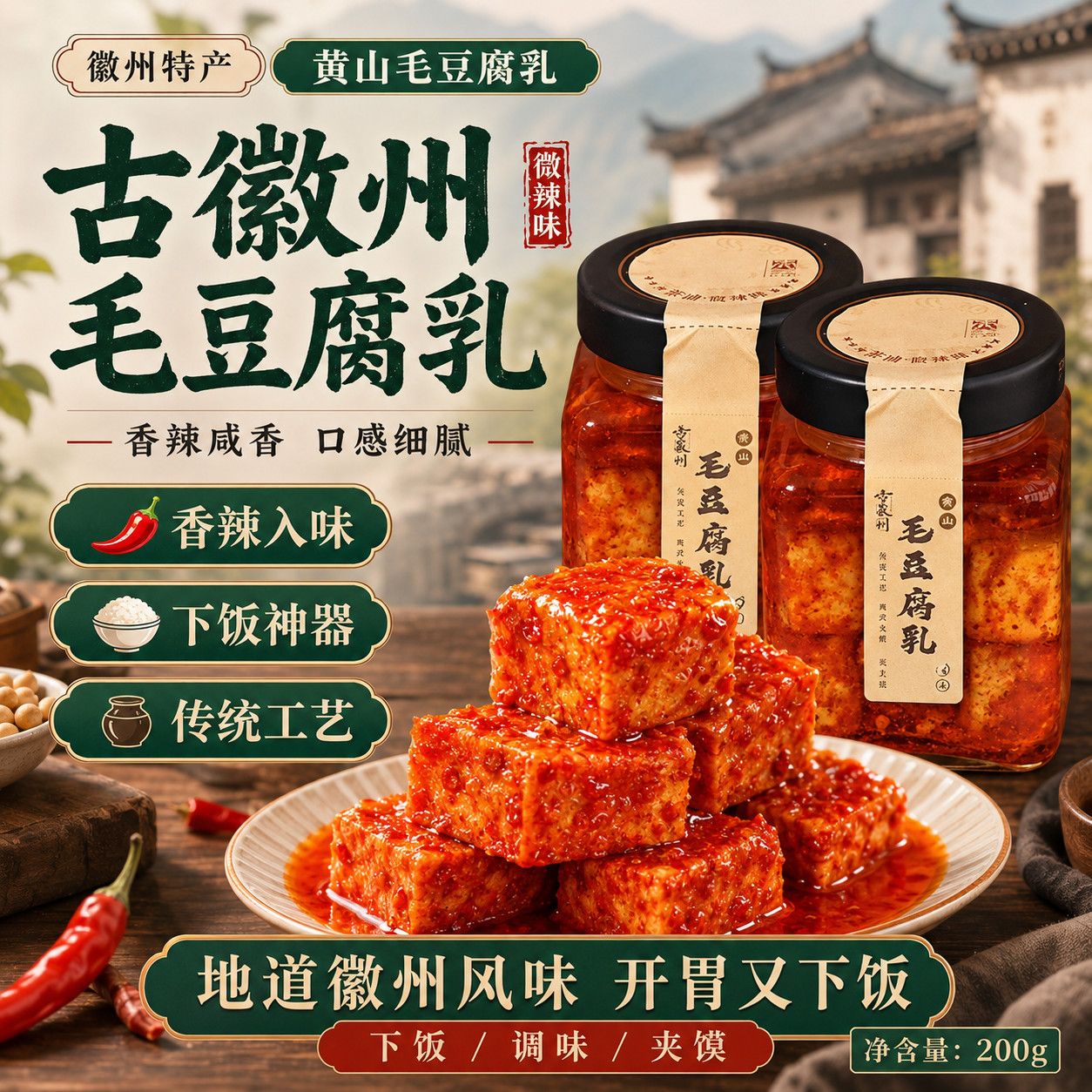 安徽特产伴手礼黄山香辣味豆腐乳下饭菜茶油豆腐乳罐装独立包装
