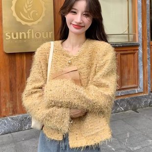 黄色千金风外套女短款秋天新款法式名媛气质高级感小香风上衣