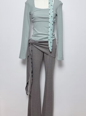 HRG新款韩版设计感温柔气质带波点丝带T恤261B0889