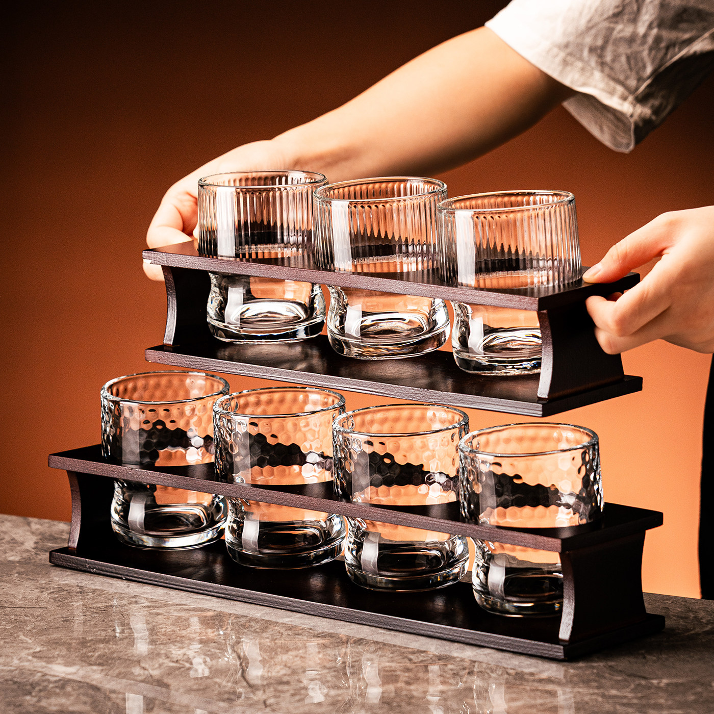 高颜值精酿啤酒杯套装带杯架家用创意玻璃大容量冰美式咖啡杯