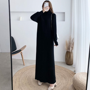 秋冬季过膝遮臀过膝针织毛衣裙胖MM300斤特大码女法式慵懒连衣裙