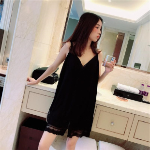 胖mm2 300斤超大码 性感V领吊带睡裙女蕾丝花边睡衣遮肚家居服套装